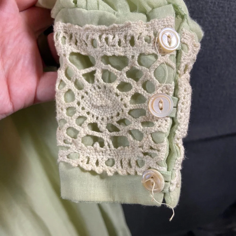 Gunne Sax by Jessica sage green Prairie Maxi Dress 70s Vintage Lace Cottage 11